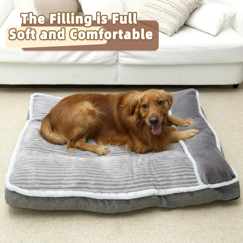 Dog Bed for Large Dogs, Dog Mattress with Pillow for Crate Kennel, Sofa pet Bed, Super Soft pet Bed for Medium, Jumbo, Small Dogs Breeds (Grey, Large-2:(36"x23"x3")