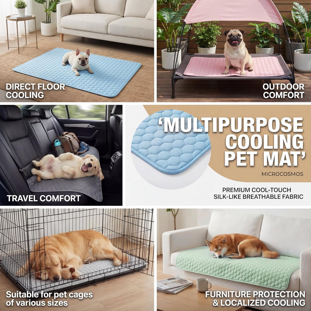 MICROCOSMOS Summer Cooling Mat & Sleeping Pad- Water Absorption Top, Materials Safe, Easy Carry, EZ Clean. Keep Cooling for Pets, Kids and Adults.(Dark Blue, 19" x 15")