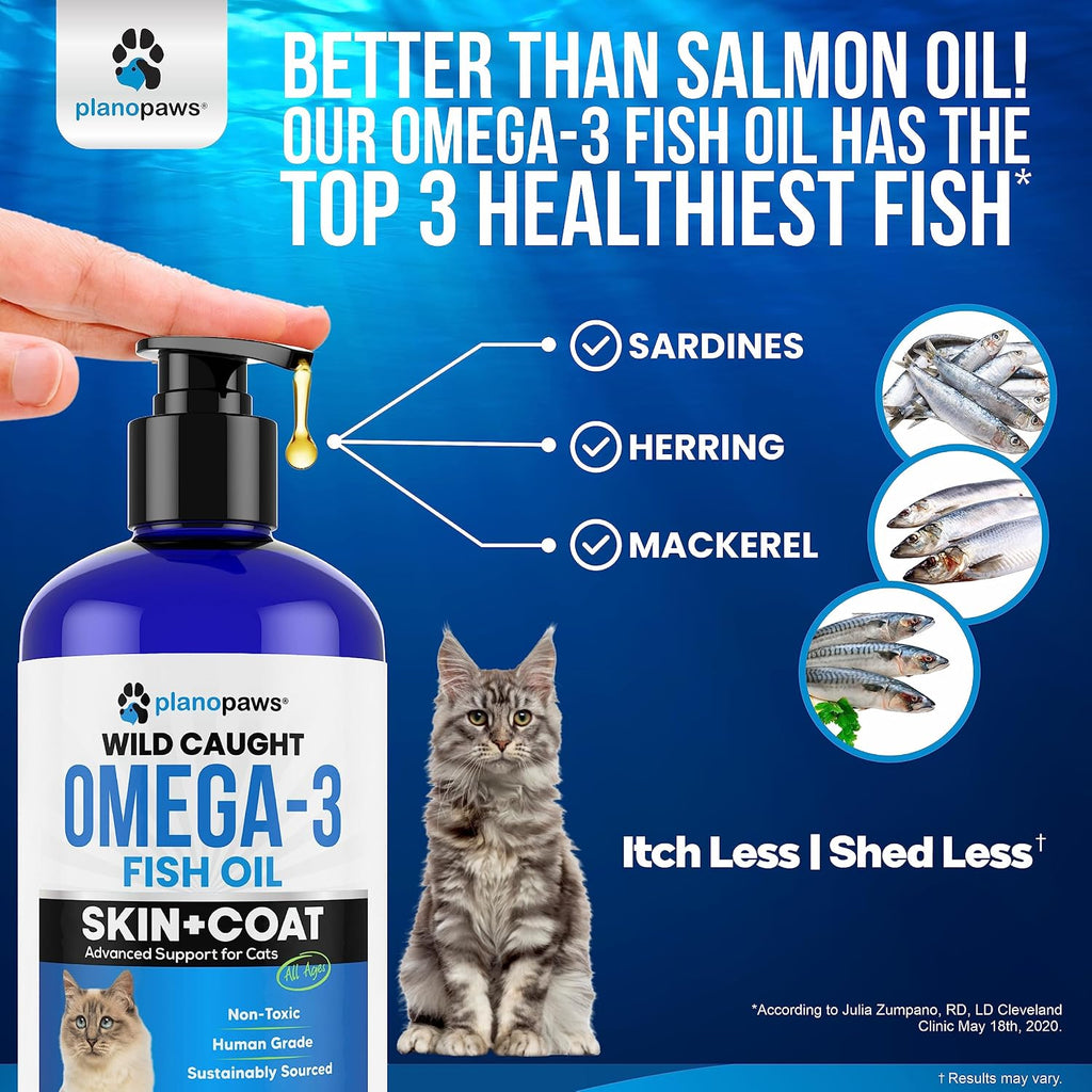 Omega 3 Fish Oil for Cats - Wild Caught, Skin and Coat, 16 fl oz Liquid