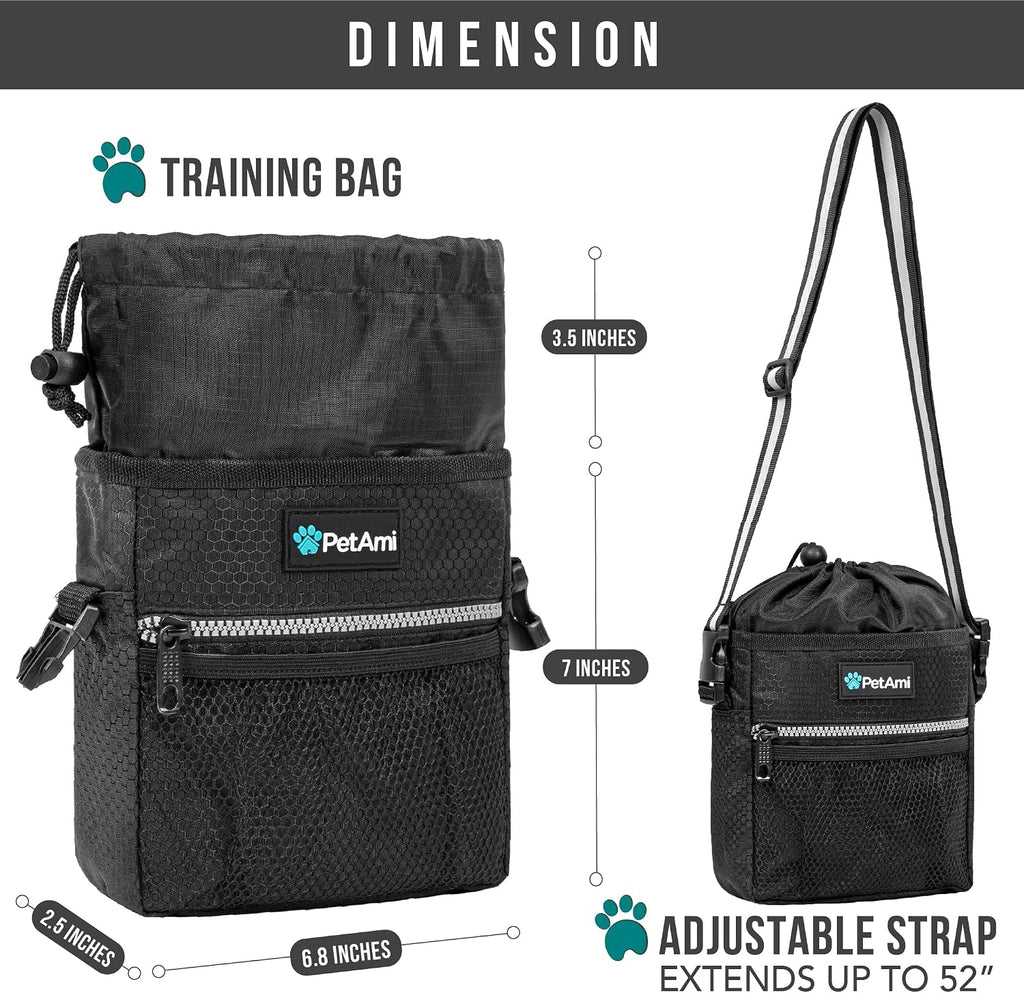 PetAmi Hands Free Dog Treat Pouch for Training and Walking, Black