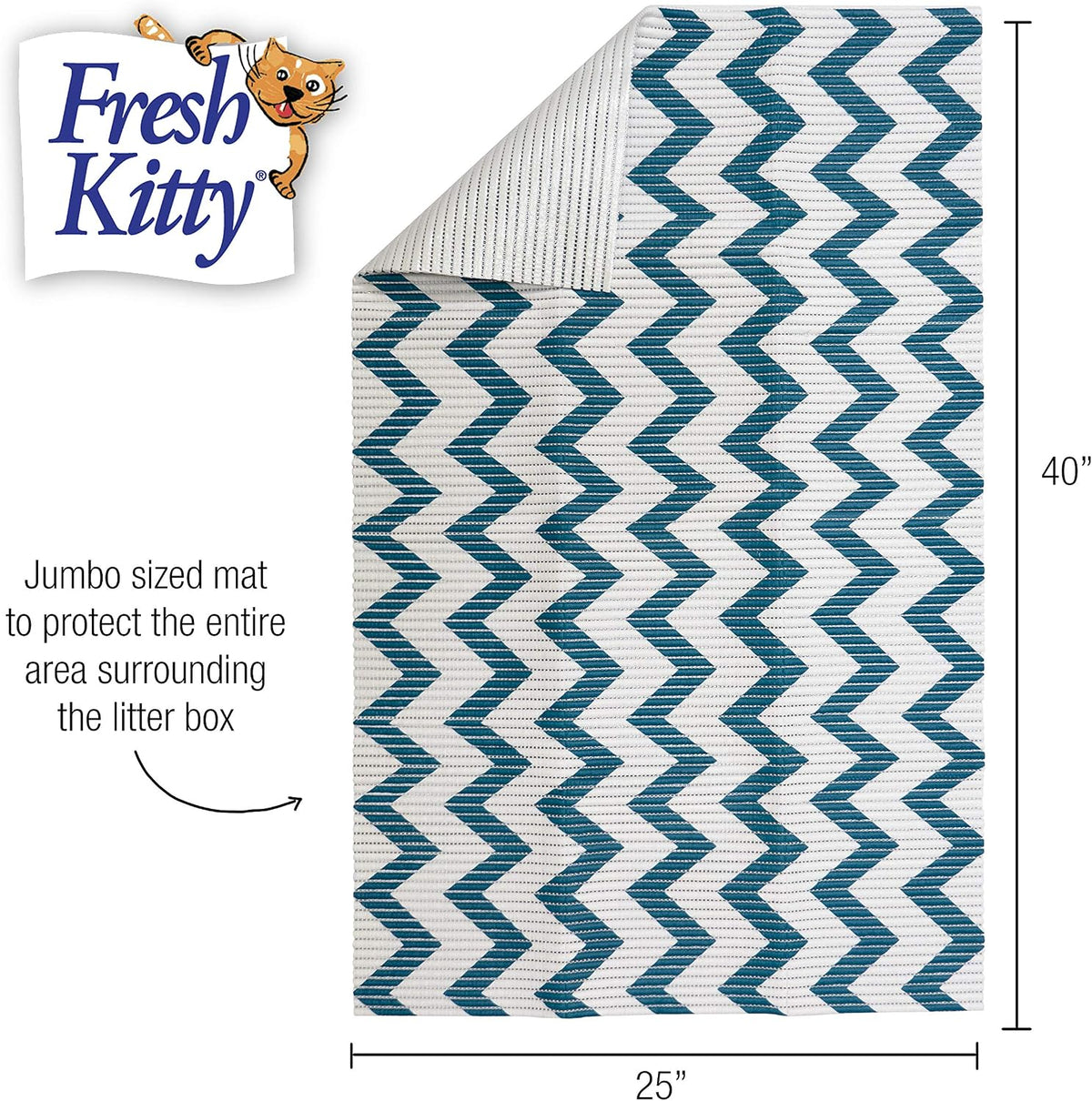 Fresh Kitty Durable XL Jumbo Foam Litter Mat – Phthalate and BPA Free, Water Resistant, Traps Litter from Box, Scatter Control, Easy Clean Mats – Chevron, Blue/White Chevron (9035)