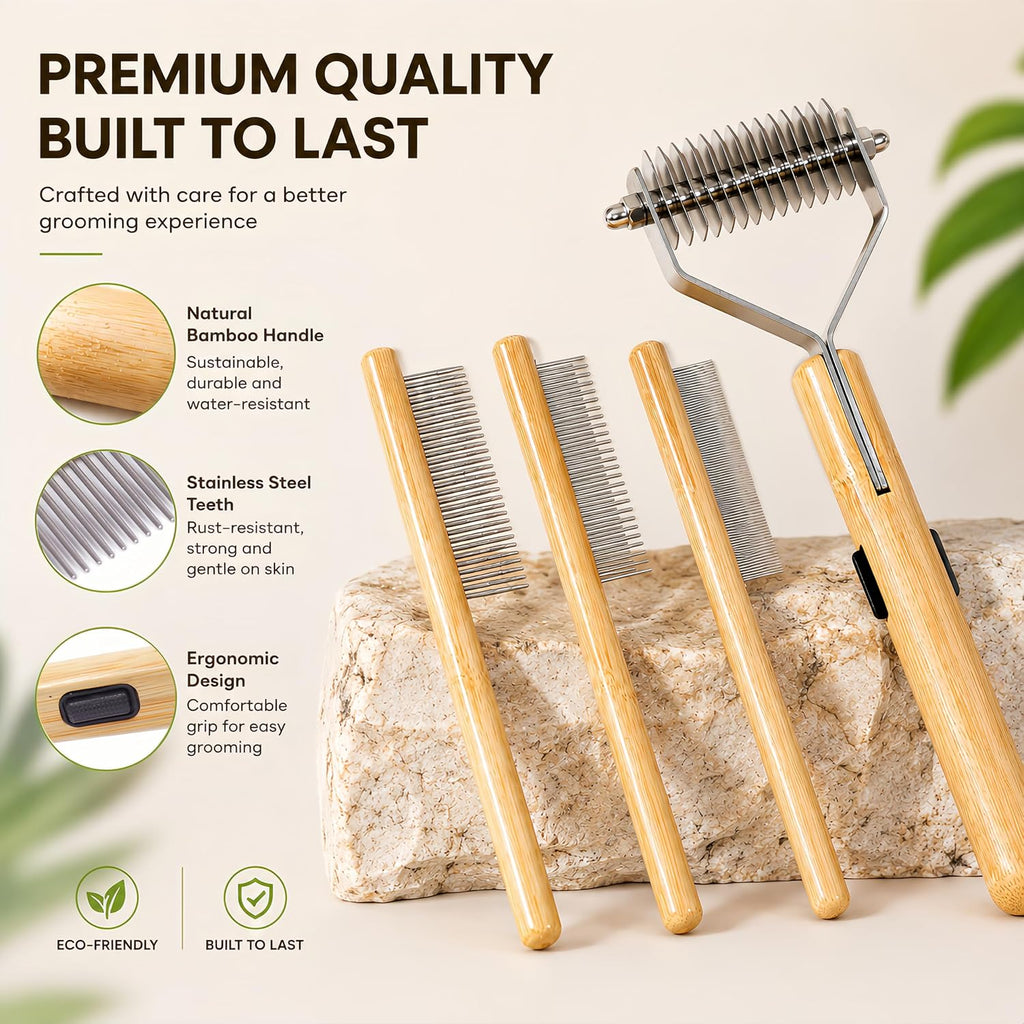 Cat Brush & Comb Grooming Kit, Undercoat Rake Dematting Tool