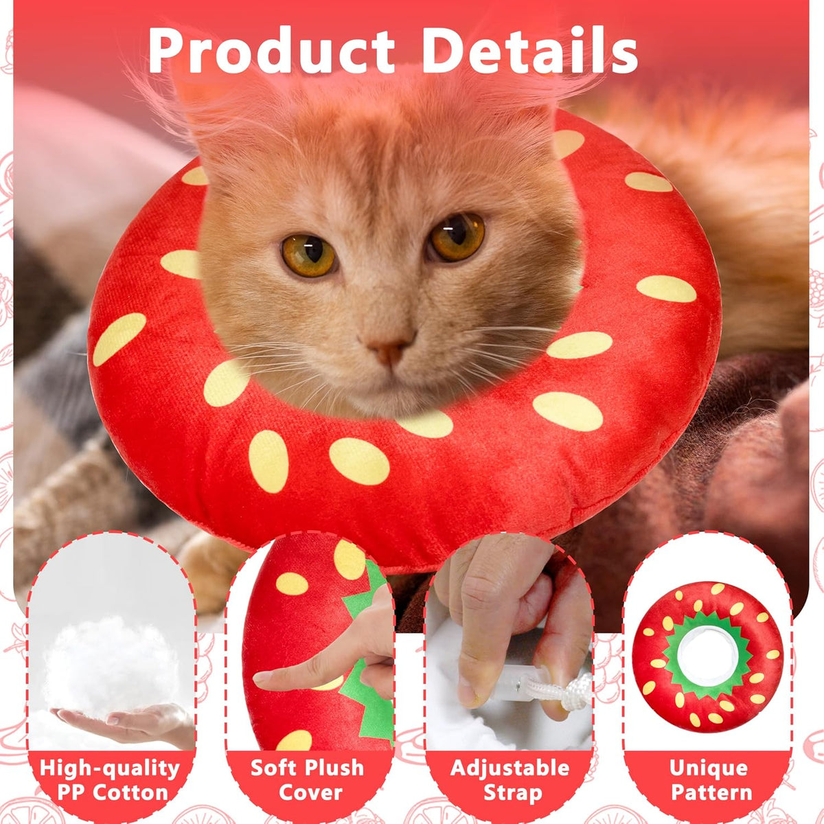 Cat Cone Collar Soft, Cat Recovery Cone (Strawberry, L)
