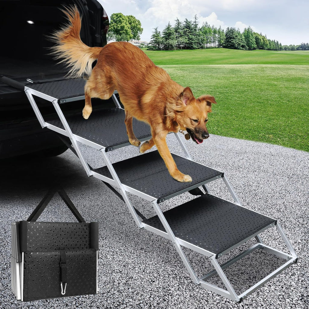 DGSL Folding Dog Stairs for Car, 16.9" Wide 4-Step Non-Slip Pet Steps