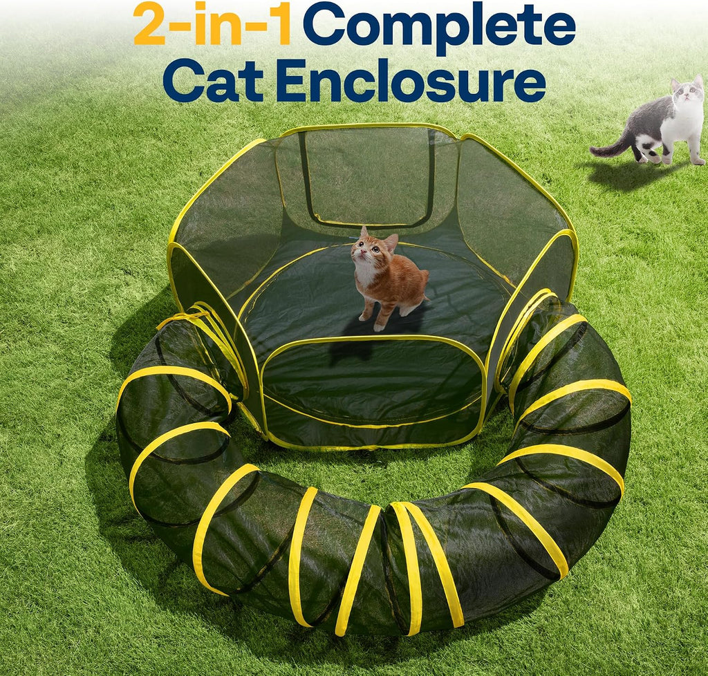 VIVOHOME Outdoor Cat Enclosure 2-in-1, w/Cat Tent, Circle Playpen Tunnel