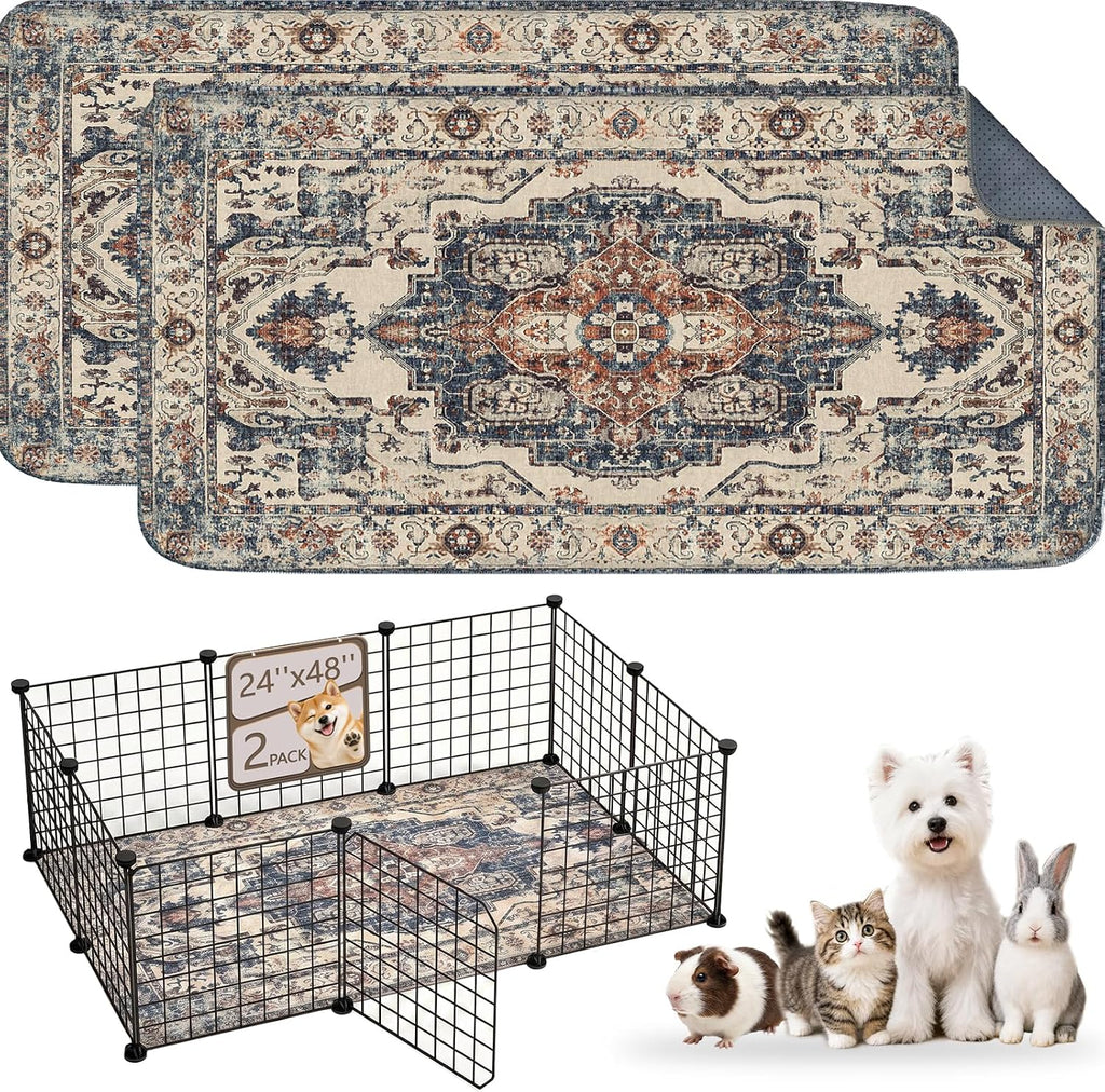 Washable Guinea Pig Pee Pads,Reusable Guinea Pig Cage Liner 2 Pack | Waterproof, Leak-Proof, Absorbent & Non-Slip, 24"x48" Bedding Potty Training Mat for Small Animal Rabbit Bunny Hamster Rat