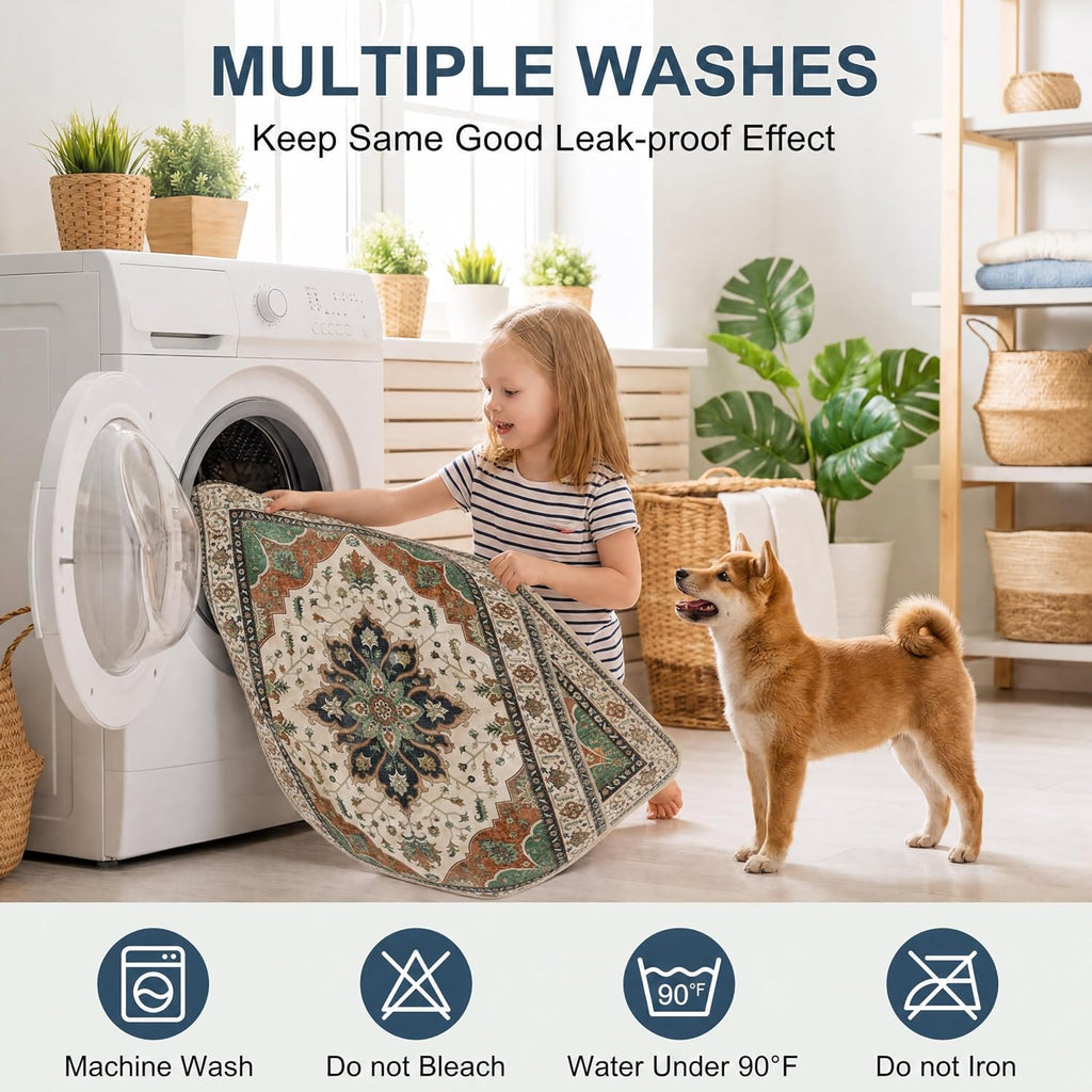 Washable Pee Pads for Dogs,Great Urine Absorbent Reusable Puppy Training Pads,Waterproof,Leak-Proof & Non-Slip Potty Pads for Whelping,Crate,Playpen,Bed.(Dark Teal Floral,36"x72")