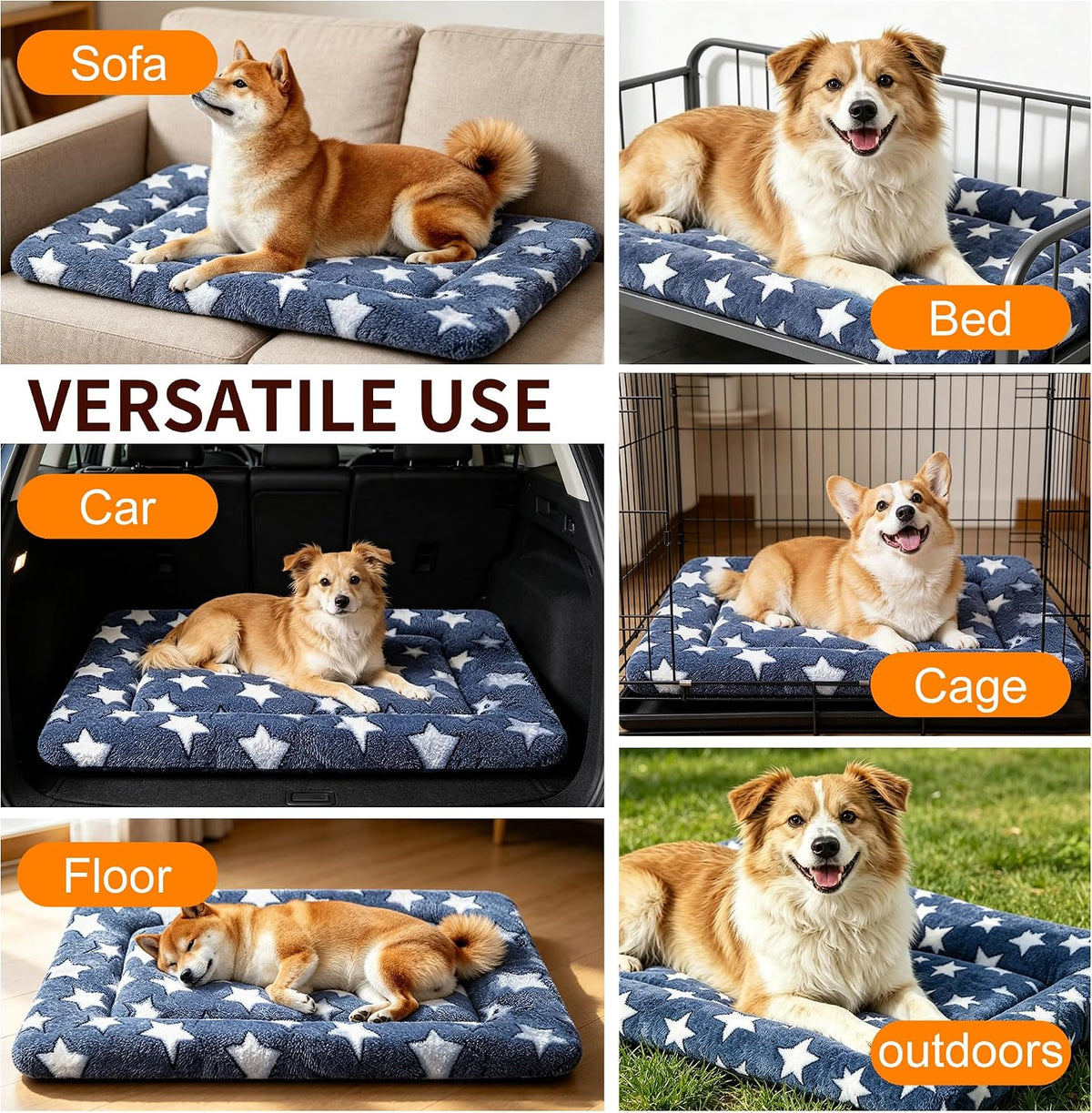 Dog Bed Mat, Reversible Crate Pad & Cute Dog Bed - Machine Washable Kennel Mat with Ultra Soft for Medium Dogs