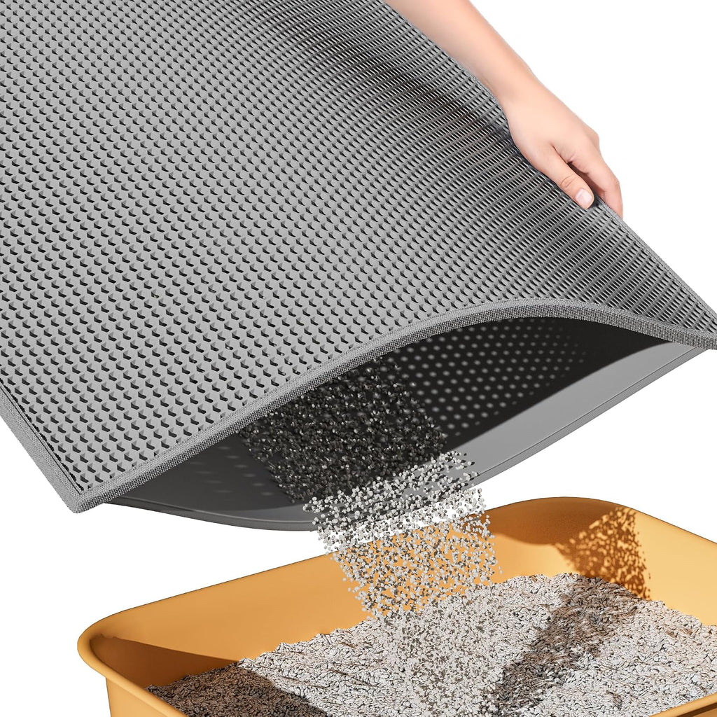 ESTHELLO Cat Litter Mat Honeycomb Double Layer Design 30’’ x 24’’ Gray