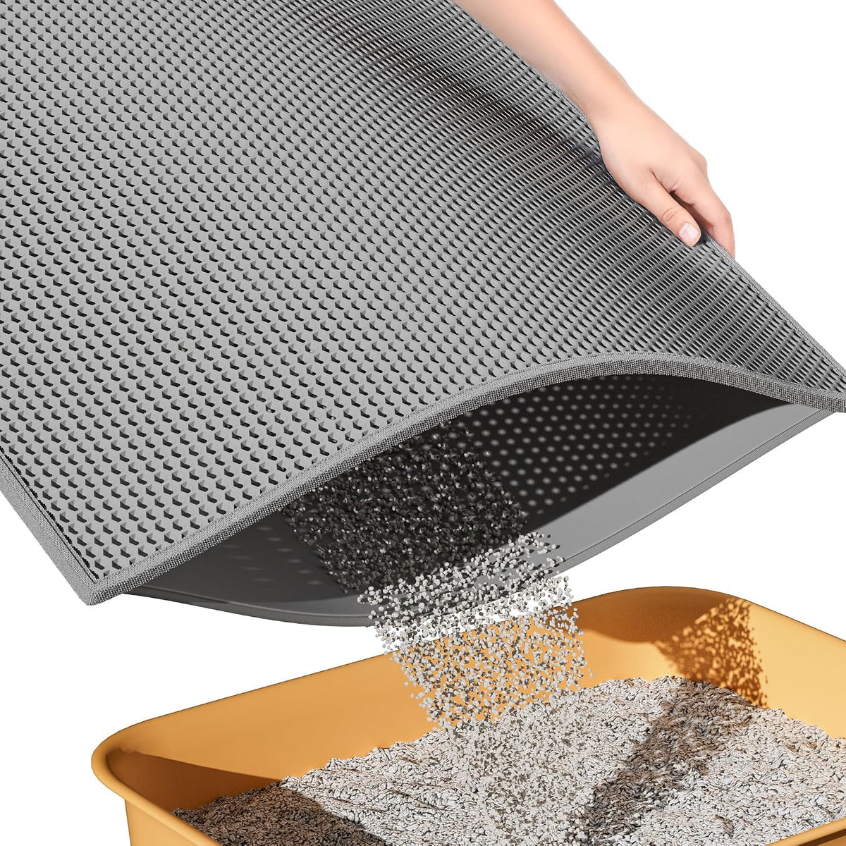 ESTHELLO Cat Litter Mat Honeycomb Double Layer Design 30’’ x 24’’ Gray