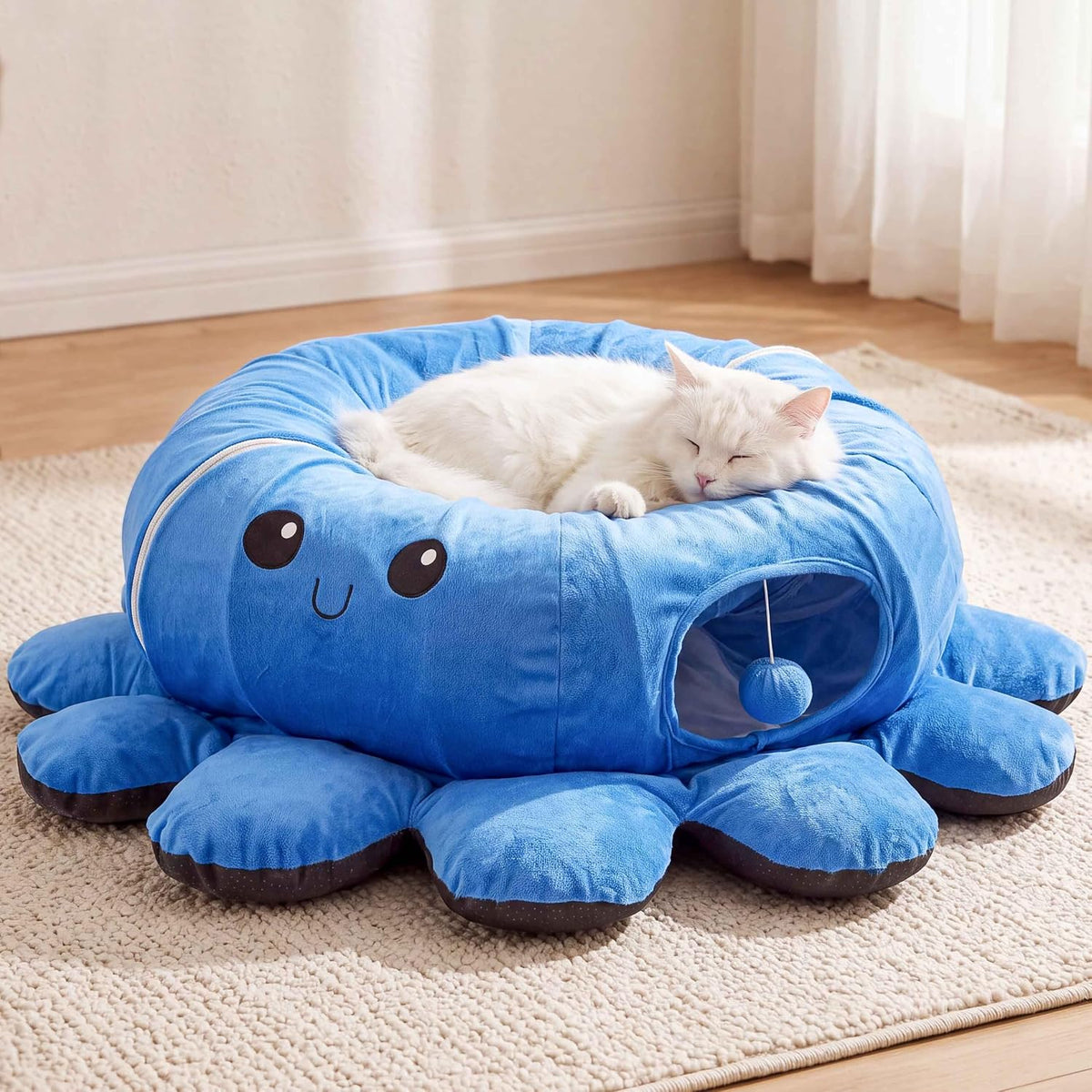 Cat Tunnel Bed with 20 Cat Toys, Kitten Toys for Indoor Kittens,Blue