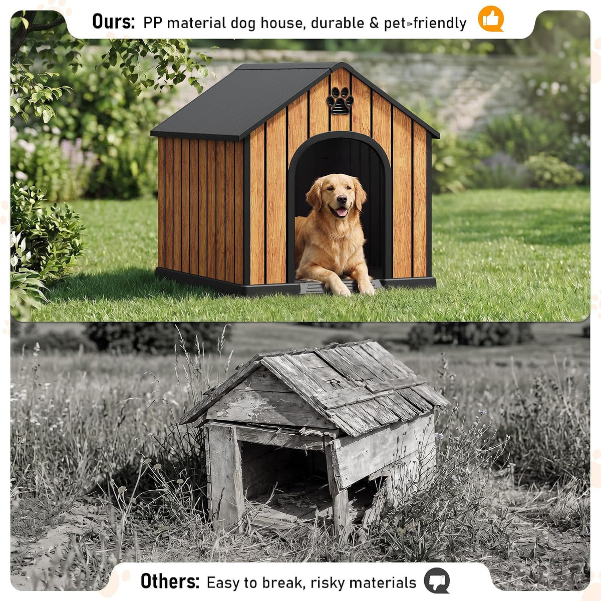 Bifanuo Plastic Dog House Outdoor for Large Dogs, 36.2" L x 38" W x 38" H