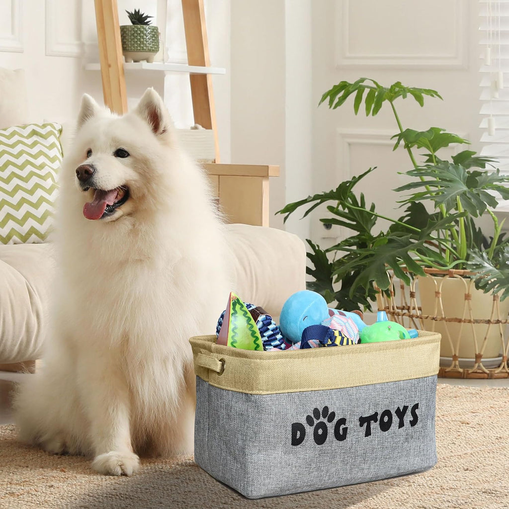 PET ARTIST Dog Toy Basket, Large Collapsible, Gray, M: 15"x11"x9"