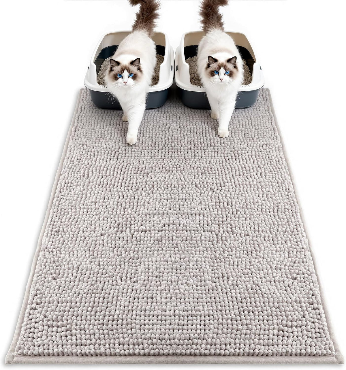 Pieviev Soft Chenille Cat Litter Box Mat, Ultra Absorbent, 36'' x 30'' | Long Plush Chenille Traps Cat Deeply, Waterproof Tpr Anti-Slip Backing, Absorbs Moisture, Machine Washable Cat Mat