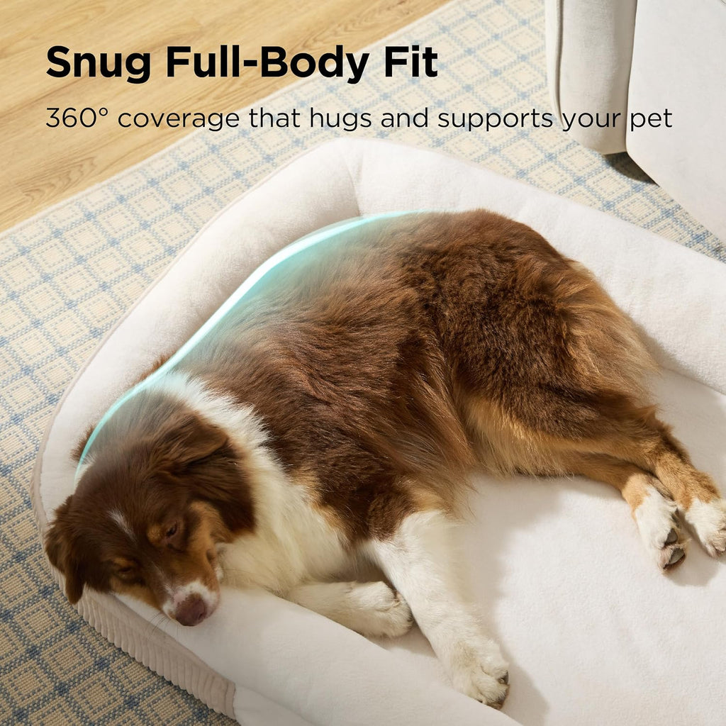 Bedsure XLPro 360°Oval Bolster Orthopedic Dog Beds Large Sized Dog,45"Beige
