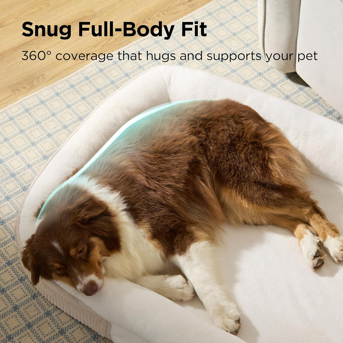 Bedsure XLPro 360°Oval Bolster Orthopedic Dog Beds Large Sized Dog,45"Beige