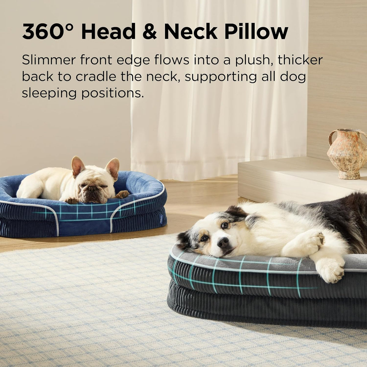 Bedsure XLPro 360°Oval Bolster Orthopedic Dog Beds Large Sized Dog,45" Blue