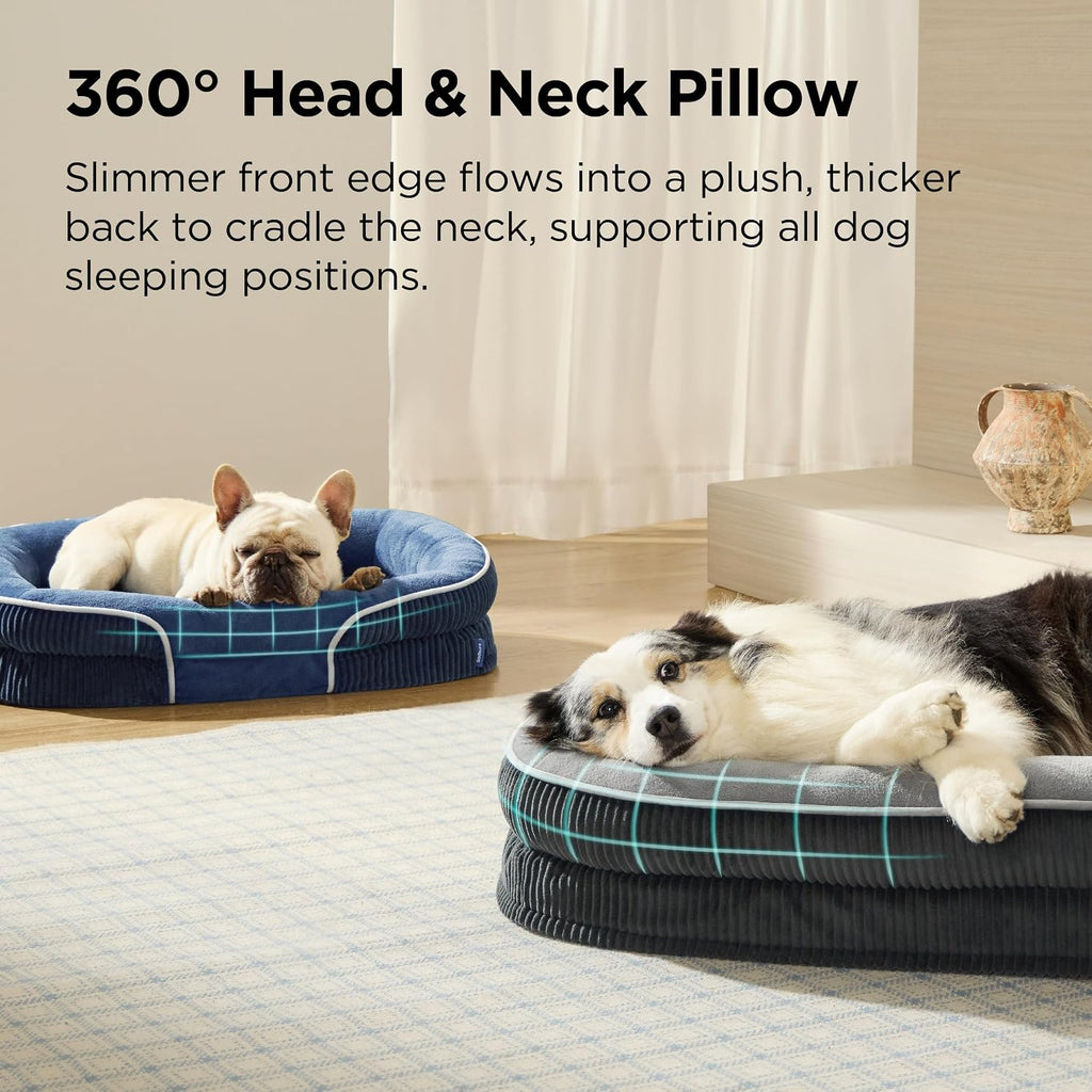Bedsure XL 360°Oval Bolster Orthopedic Dog Beds Large Sized Dog,42" Blue