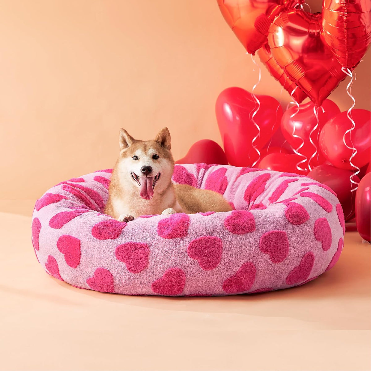 LE SURE Shown on TV Jacquard Donut Dog Beds Large,Lover Hearts 36x36x8in