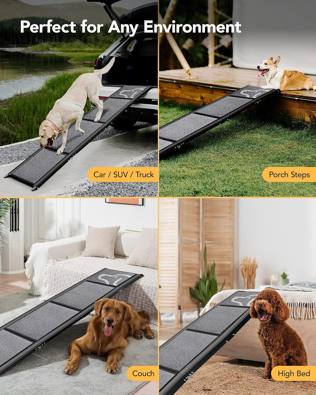 PetThem Dog Ramp for Car, 71" L × 19.7" W, Extra-Long Extra-Wide Foldable