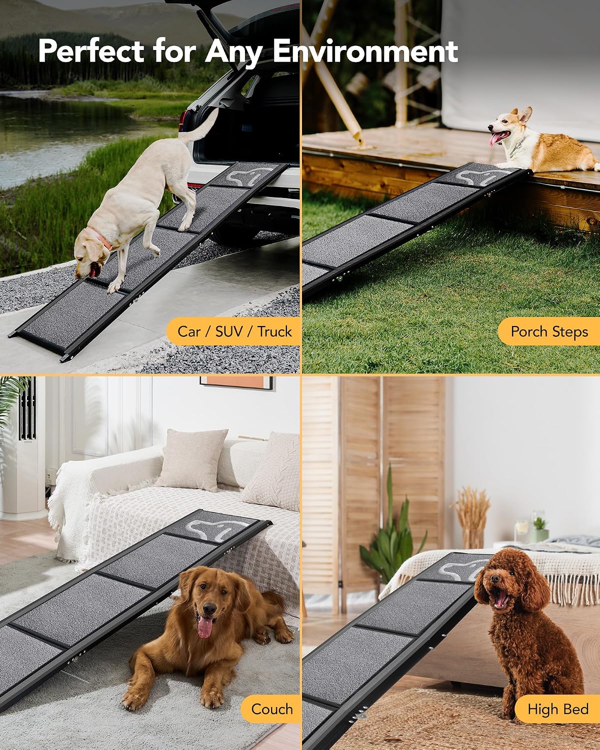 PetThem Dog Ramp for Car, 71" L × 19.7" W, Extra-Long Extra-Wide Foldable