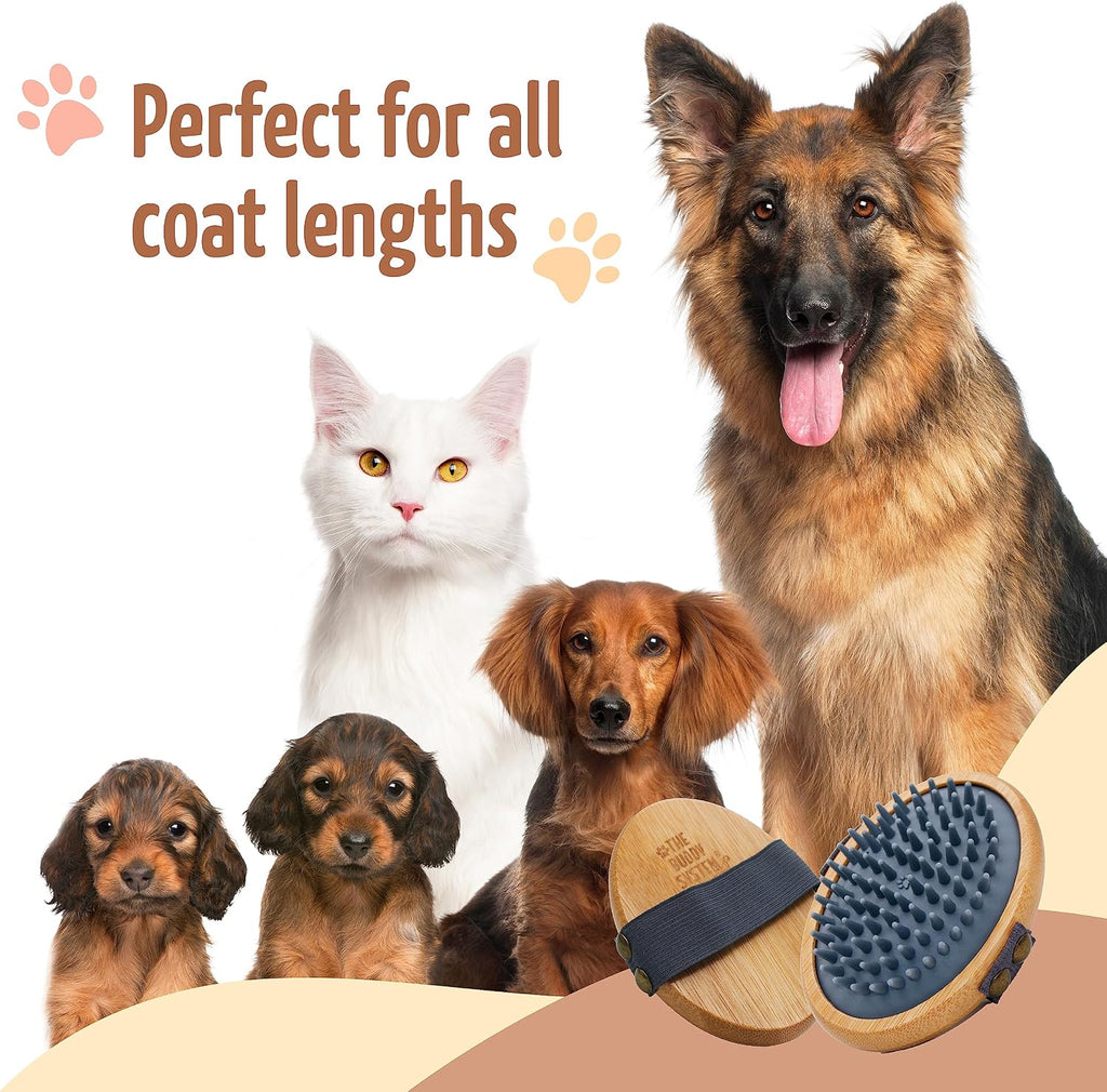The Buddy System - Pet Close Brush, Oval Palm Brush with Rubber Bristles