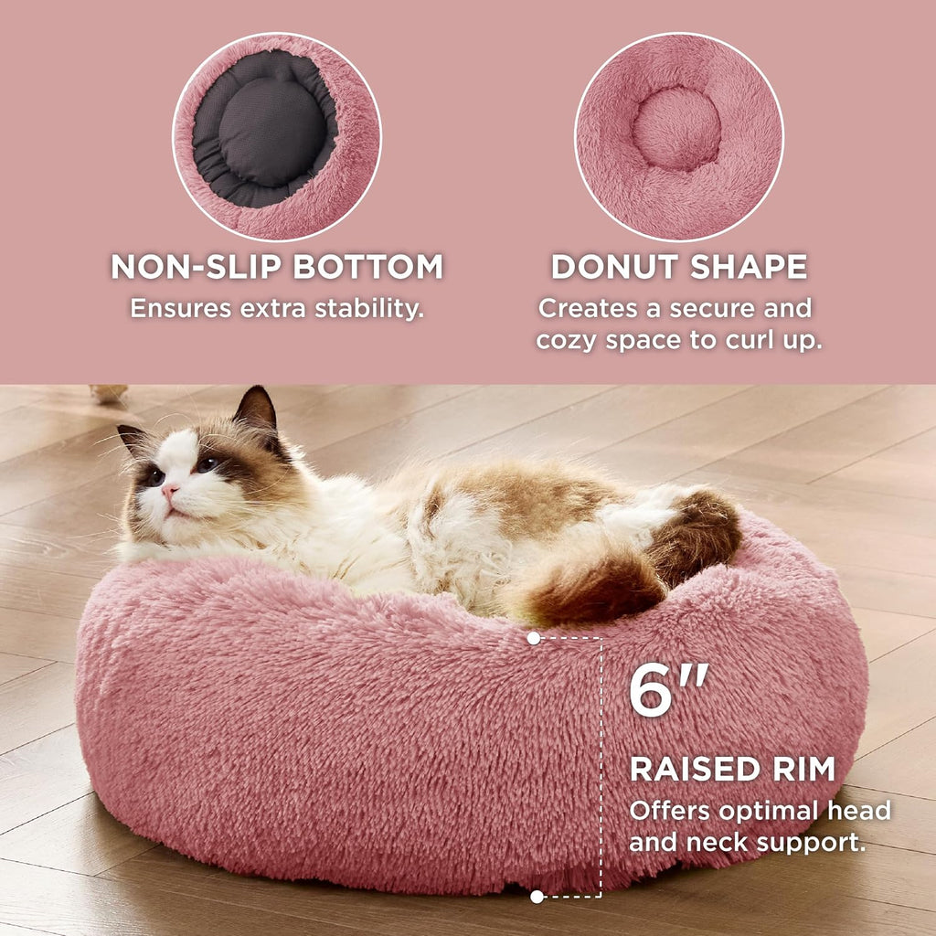 Bedsure Calming Cat Beds Donut Round Washable Kitten Bed,20 inches