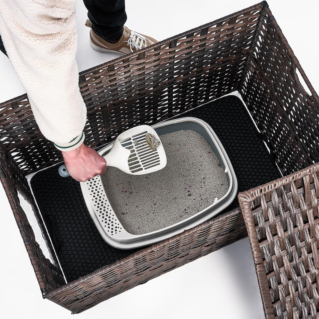Large Cat Litter Box Enclosure, Hidden Litter Box Furniture with Litter Mat | Side Entry Design, Easy-Clean Removable Top, Quick Assembly, Raised Edge for Secure Items, Side Grip Cutouts