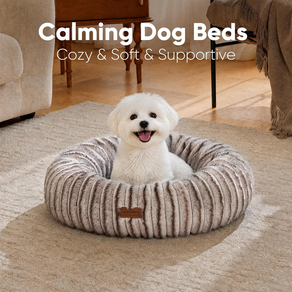 FUKUMARU Small Dog Bed, 25" Orthopedic Dog Bed for Puppies, Donut Cat Beds
