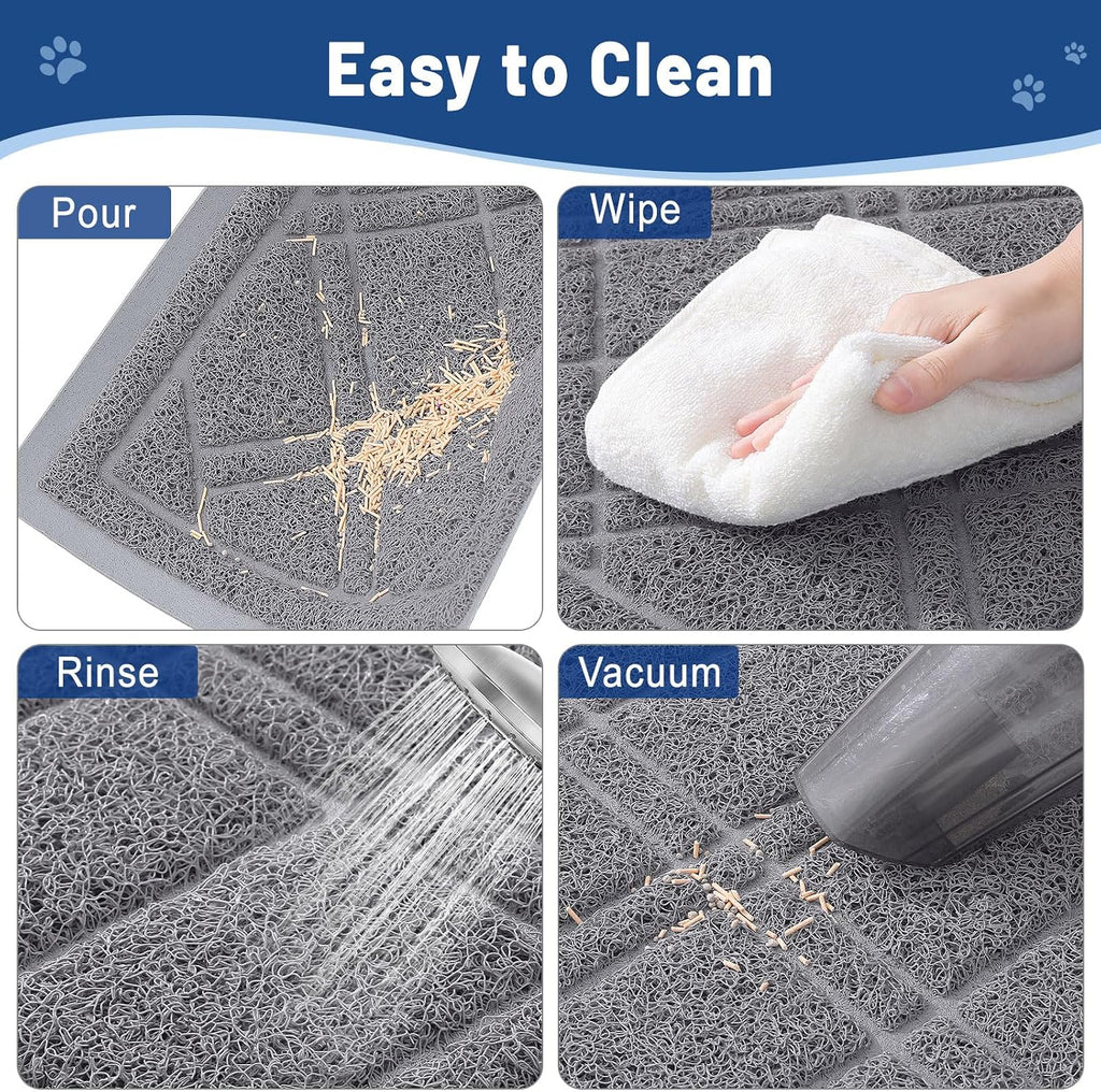 Smiry Cat Litter Box Mat 47x32, Non-Slip Water Resistant Litter Trapping Mat, Easy Clean Less Waste and Urine-Locking Cat Carpet for Indoor, Grey