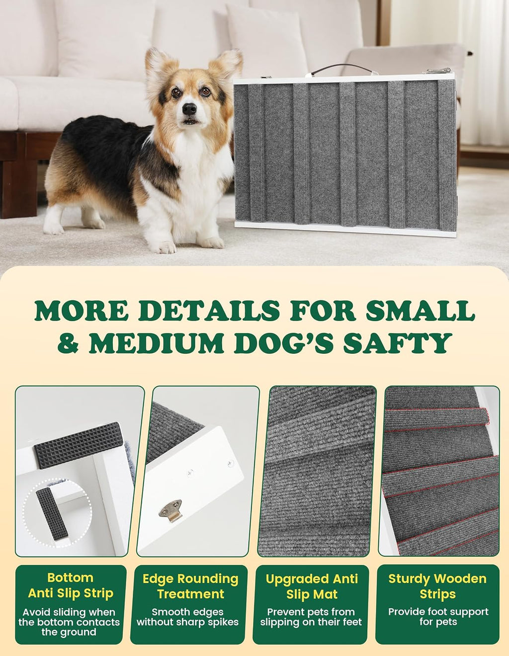Dog Ramp for Small & Medium Dogs Foldable Pet Ramp for Bed (White)