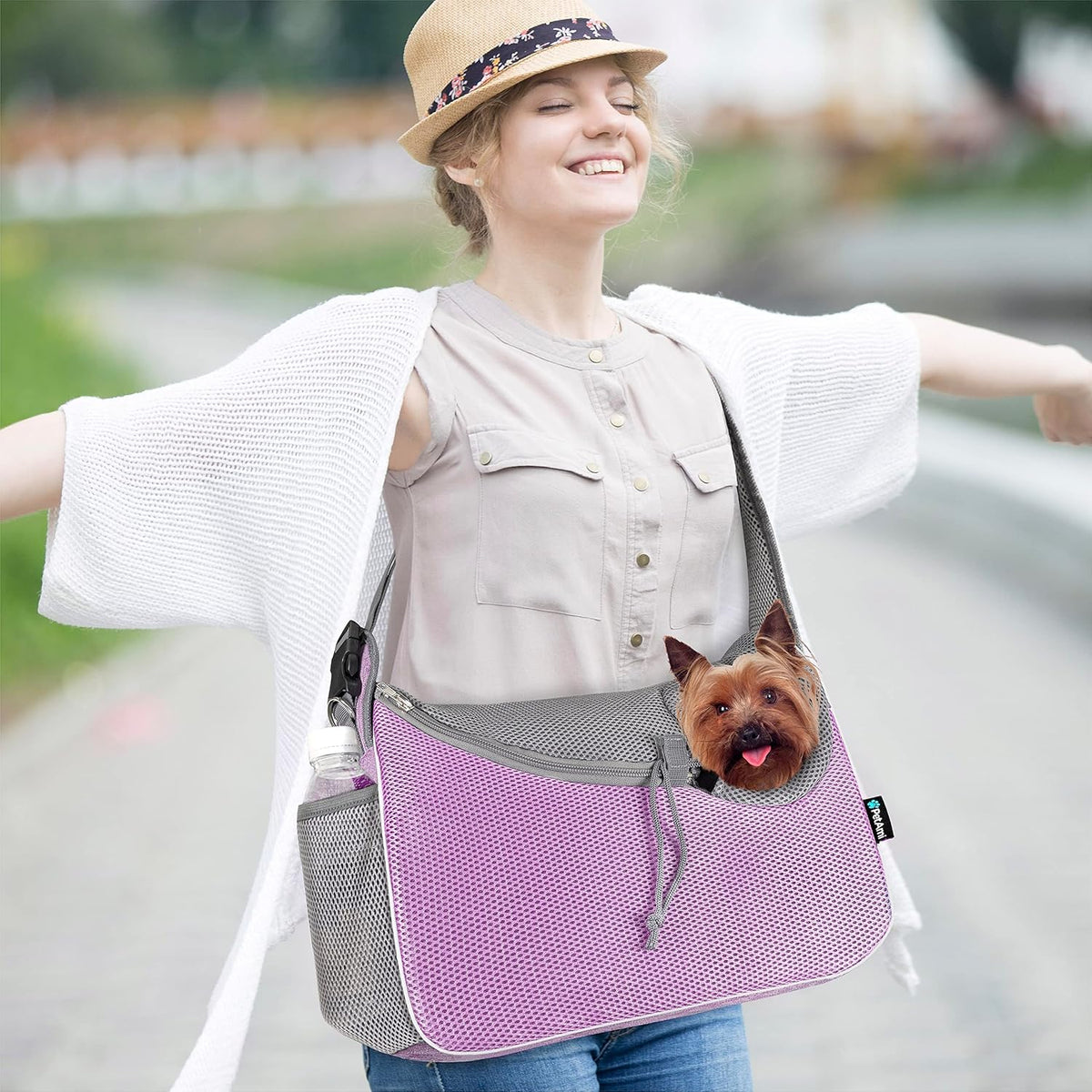 PetAmi Dog Sling Carrier Small Dogs, Hands Free Crossbody Carrier, Purple
