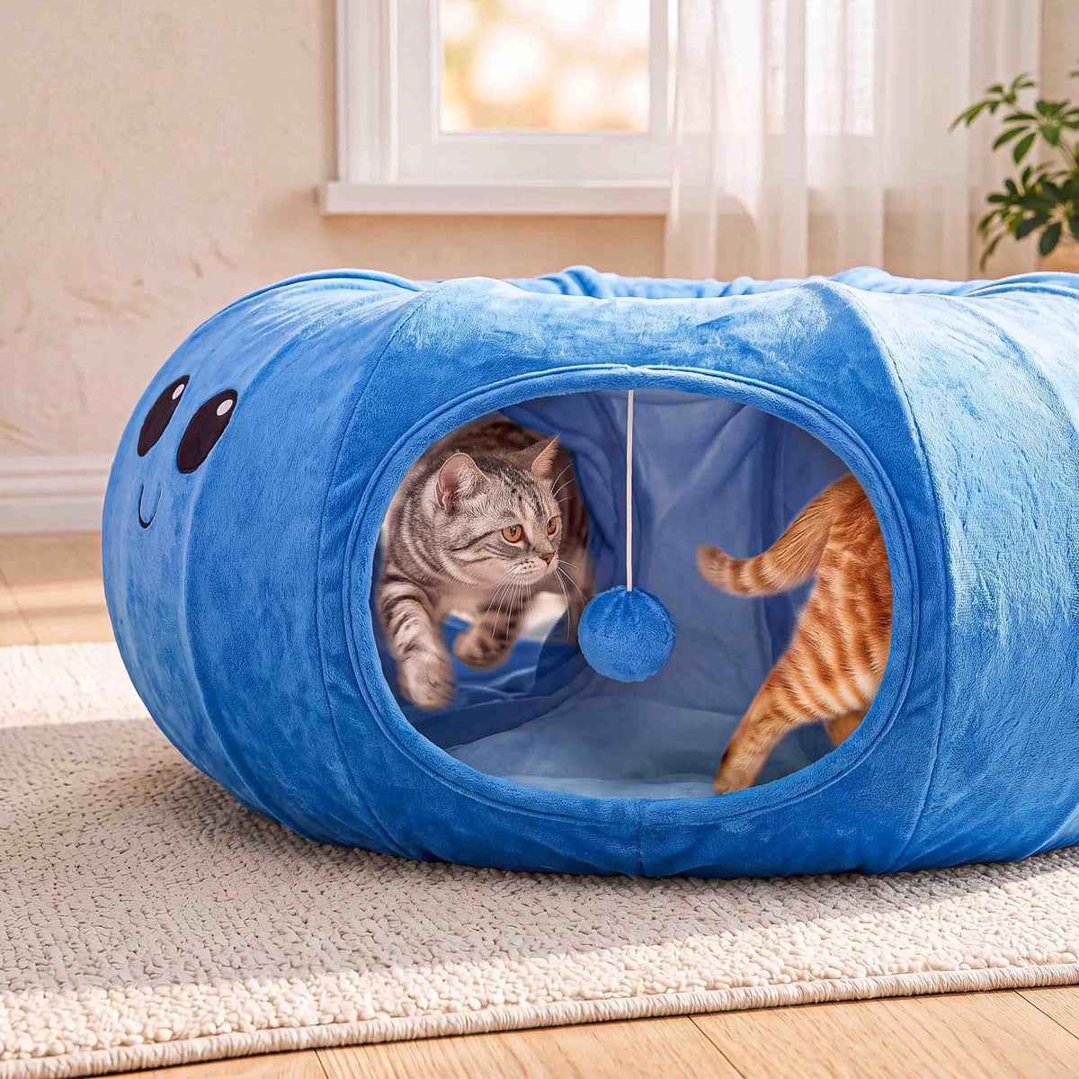Cat Tunnel Bed with 20 Cat Toys, Kitten Toys for Indoor Kittens,Blue