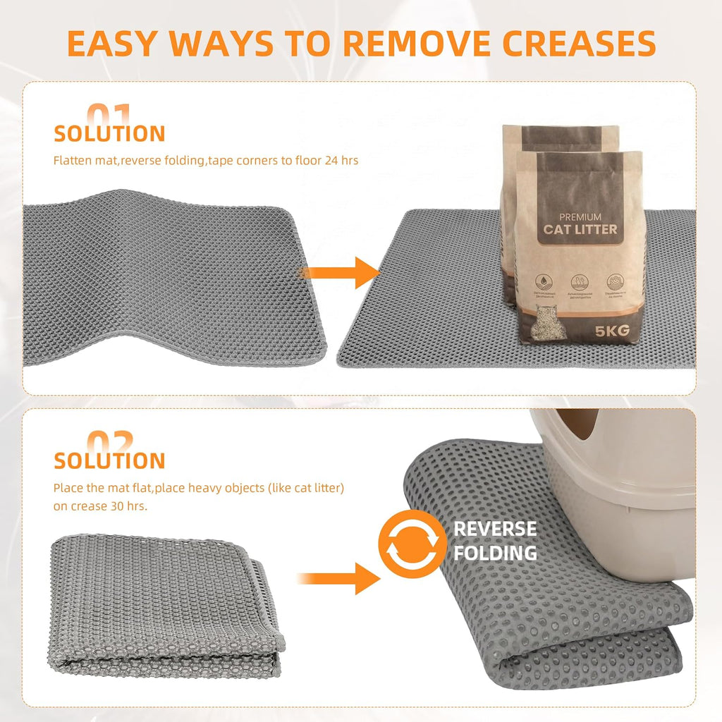 Cat Litter Mat 30"x21" Urine-Proof Small Litter Mat Litter Box Mat | Double Layer Honeycomb Cat Mat Soft EVA litter matt Fits Litter Boxes, kitty Litter mat Trapping Mat, Easy-Open Edge Grey