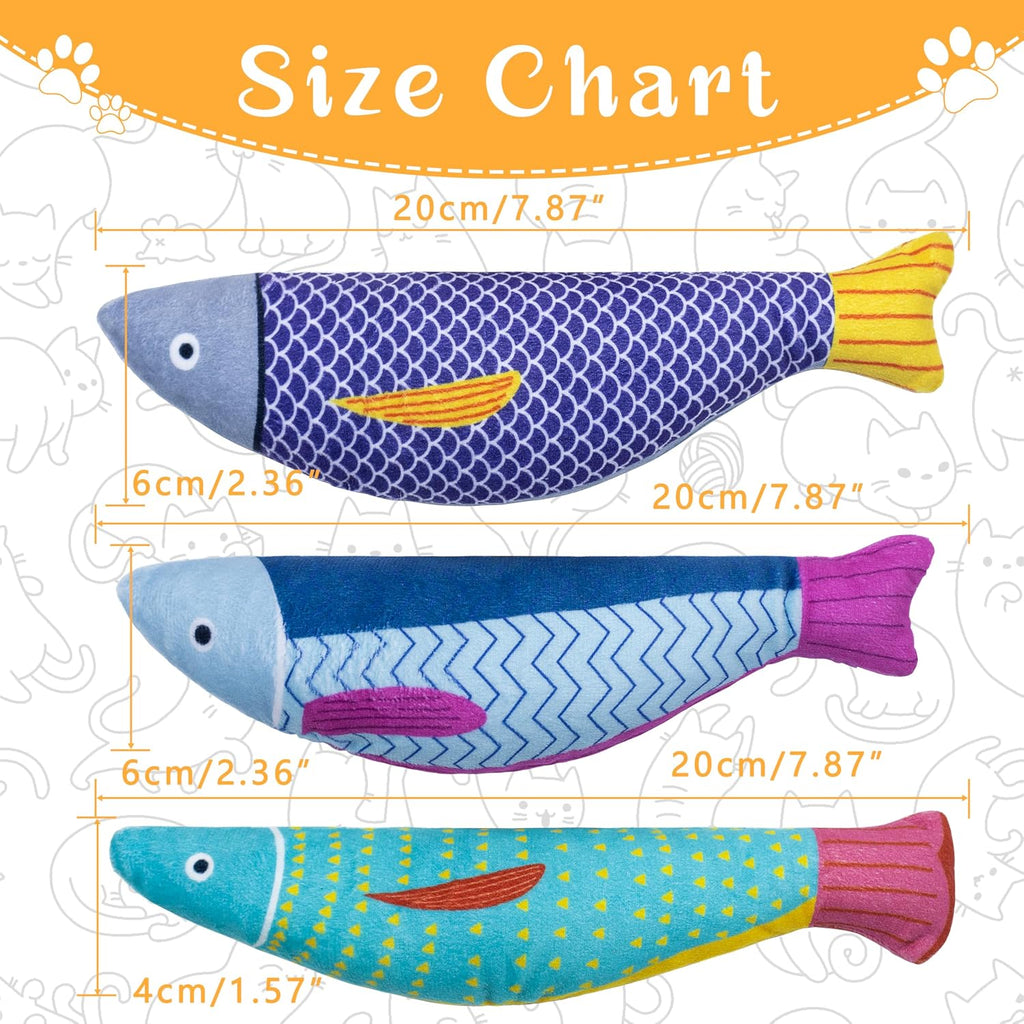 Soft Catnip Toys Fish, 3 Pack Bell Sound Cat Toys for Indoor Cats