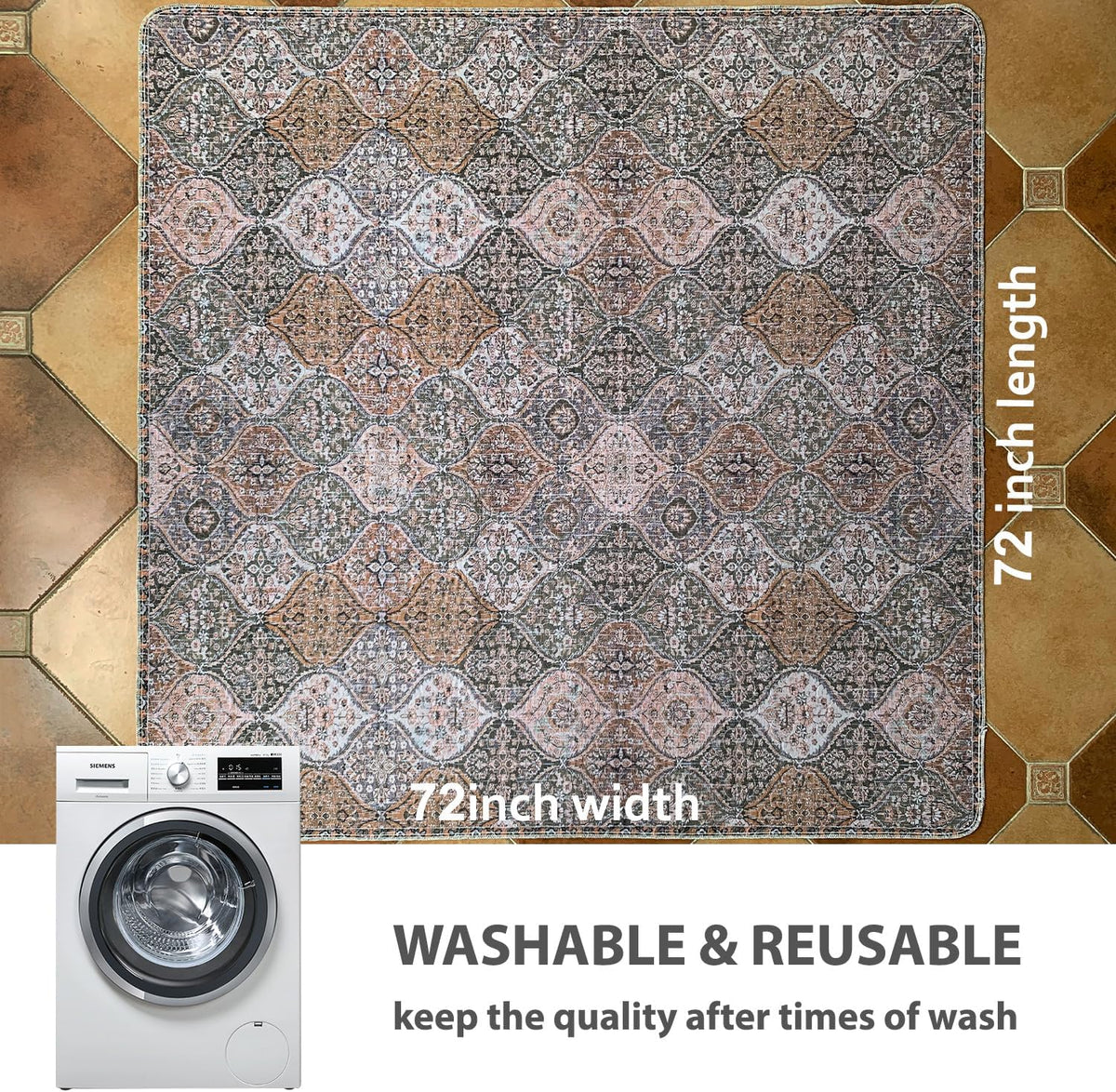 nunubaby Washable Pee Pads for Dogs, Stylish, Non-Slip and Leak-Proof Pee Pads. Reusable Potty Pads for Dogs for Crates and Floors.(Brown/Multi,72" x72" )