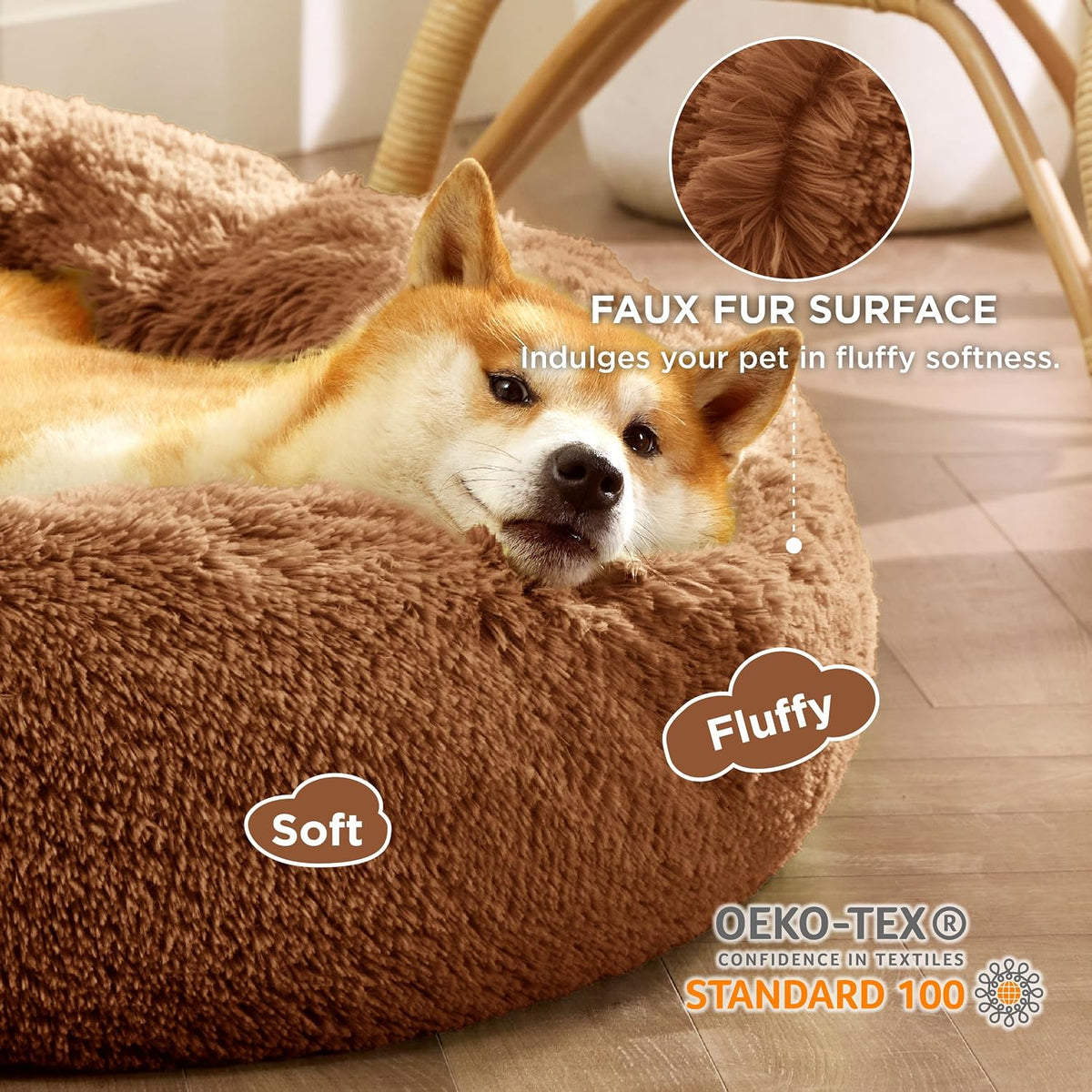 Bedsure Calming Dog Bed Medium Size Dog Donut Washable Pet Bed,30ins Copper