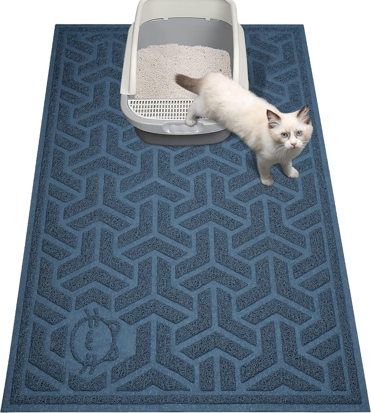 UPSKY Waterproof Cat Litter Mat Large 35" x 24" Soft on Kitty Paws, Blue | Litter Box Mat, Cat Litter Mat Litter Trapping Mat, Waterproof Scatter Control, For Indoor Cats, Easy to Clean