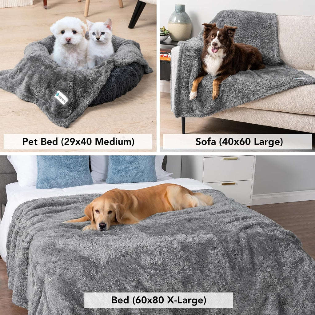 PetAmi Soft Plush Sherpa Dog Blanket for Pet Cat, Small 24x32, Grey