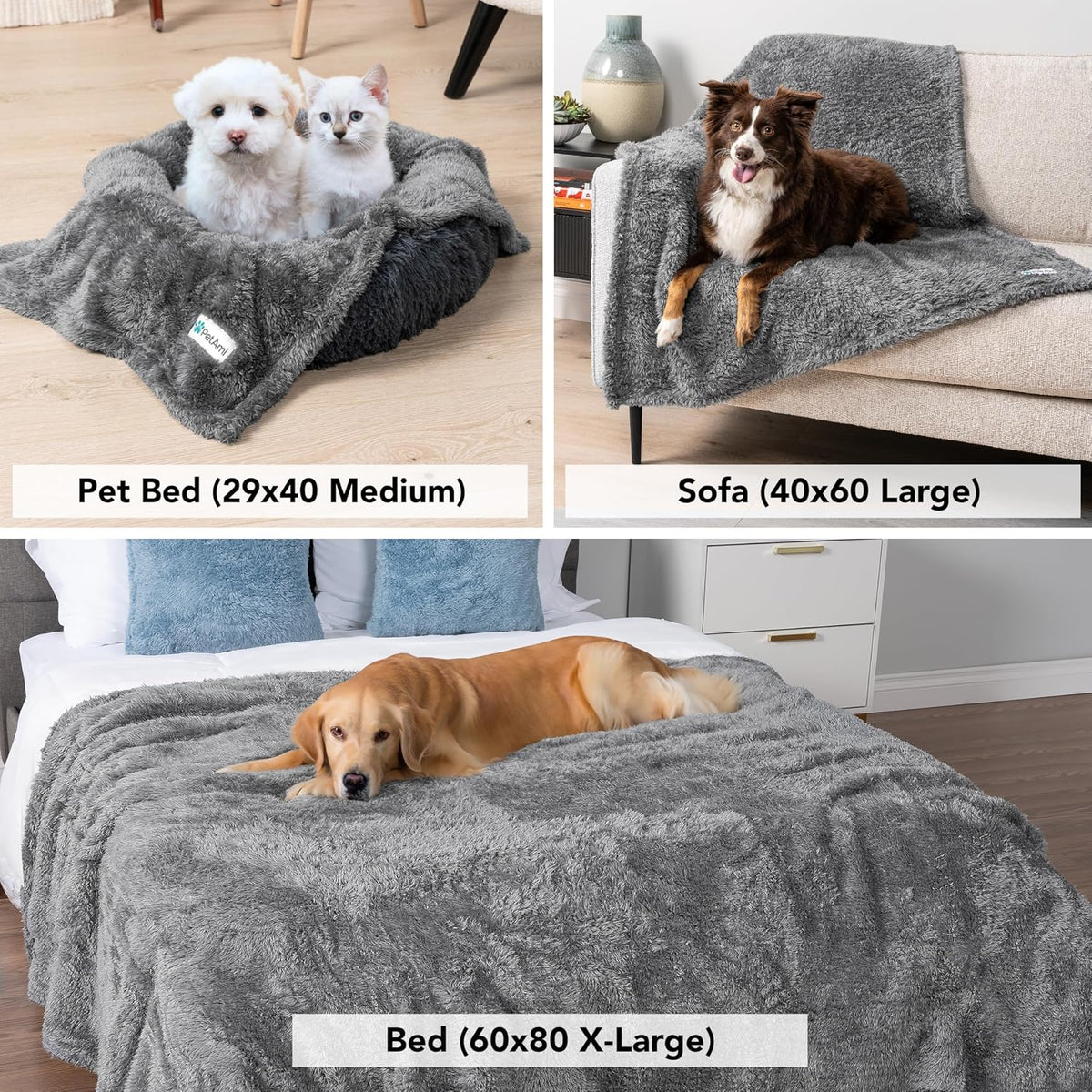 PetAmi Soft Plush Sherpa Dog Blanket for Pet Cat, Small 24x32, Grey