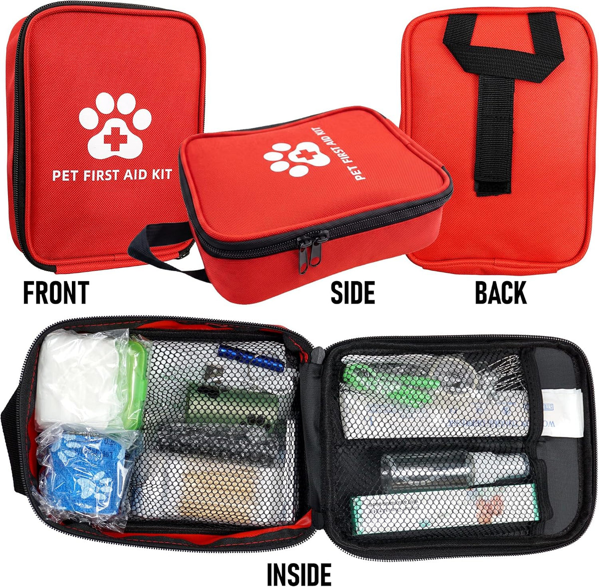 Dog First Aid Kit, Pet Travel Essentials, Emergency Supplies for Cats, Dogs