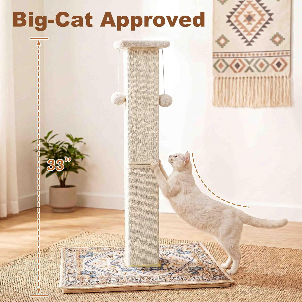 Tall Cat Scratching Post for Indoor Cats Adults with Carpet, White