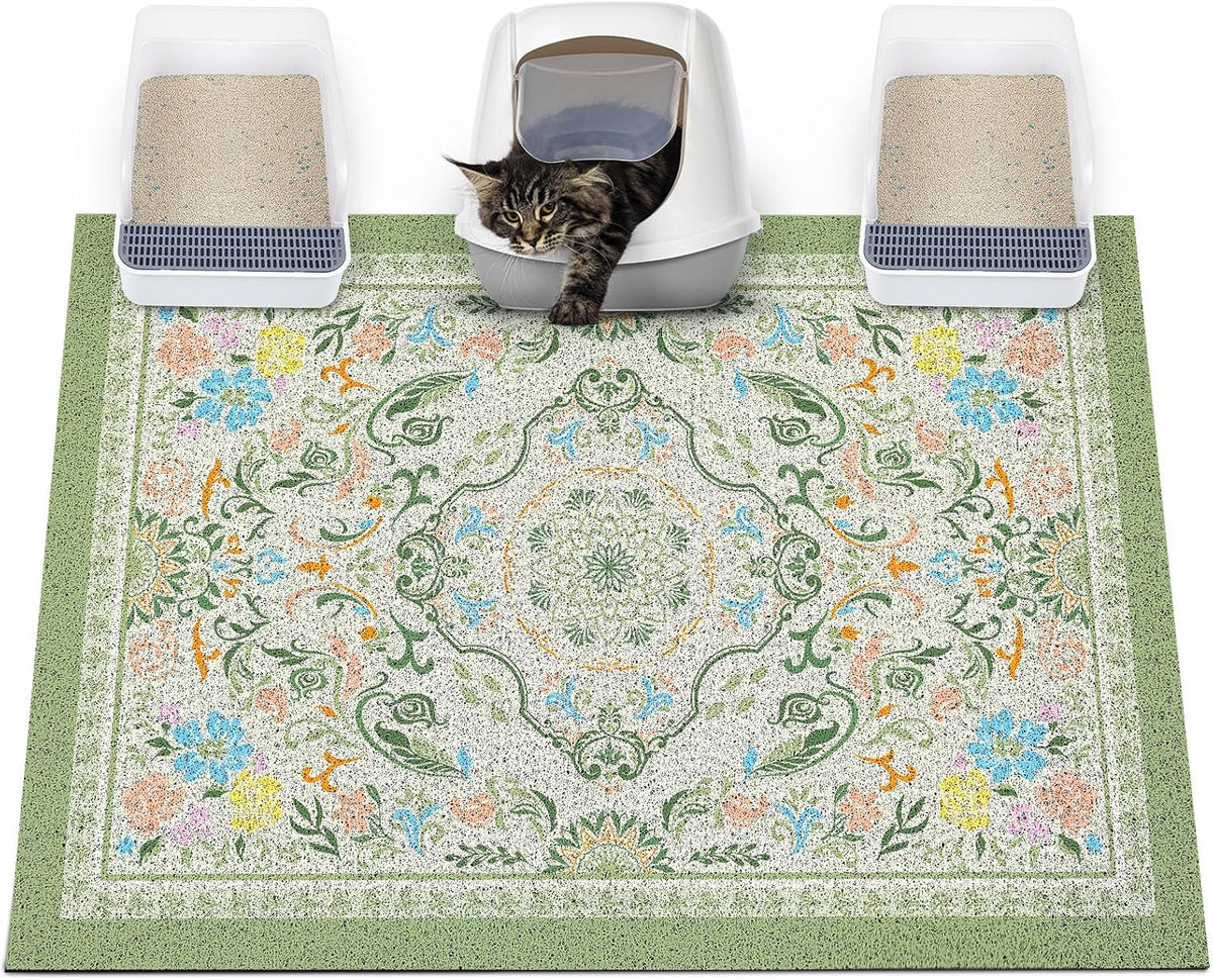 Glittme Cat Litter Mat, 47"x35" Non-Slip Washable Trapping Mat for Cats | Litter Trapping Mat With Thick PVC Coil To Catch Scatter, Soft On Paws And Waterproof Bottom To Protect Floors