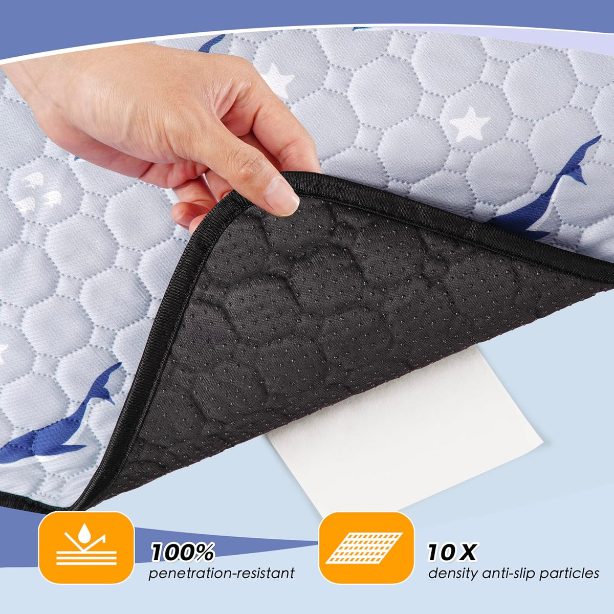 Washable Dog Pee Pads, Non-Slip Waterproof, 24 x 36 in, 2 Pack, Dolphin | Super absorbent, waterproof and non-slip; washable, reusable dog pads for crates, playpens, floors, furniture and travel
