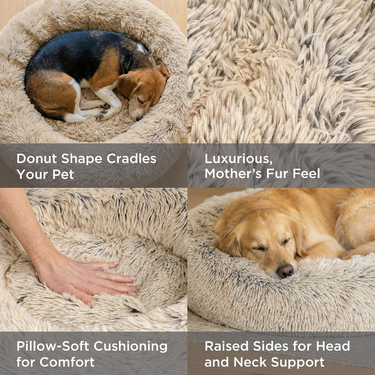 Best Friends by Sheri The Original Calming Donut Dog Bed for Large Dogs up to 100 lbs, Shag Faux Fur, Denim Blue, 36" x 36"