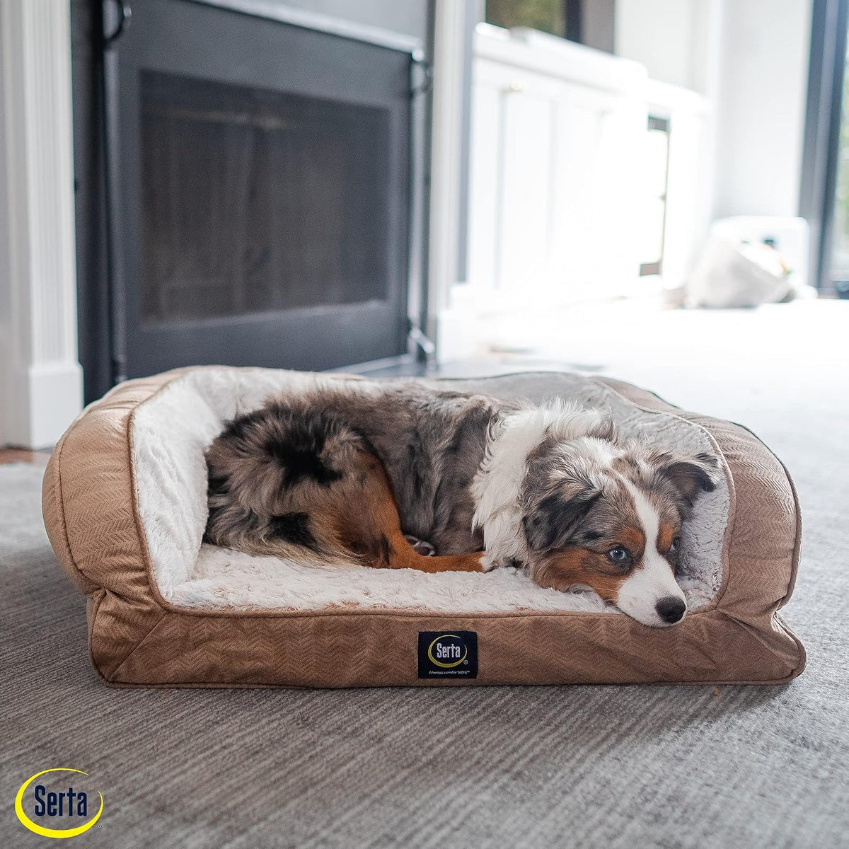 Serta Orthopedic Quilted Couch Dog Bed for Pets, Desert Sand (X-Large)