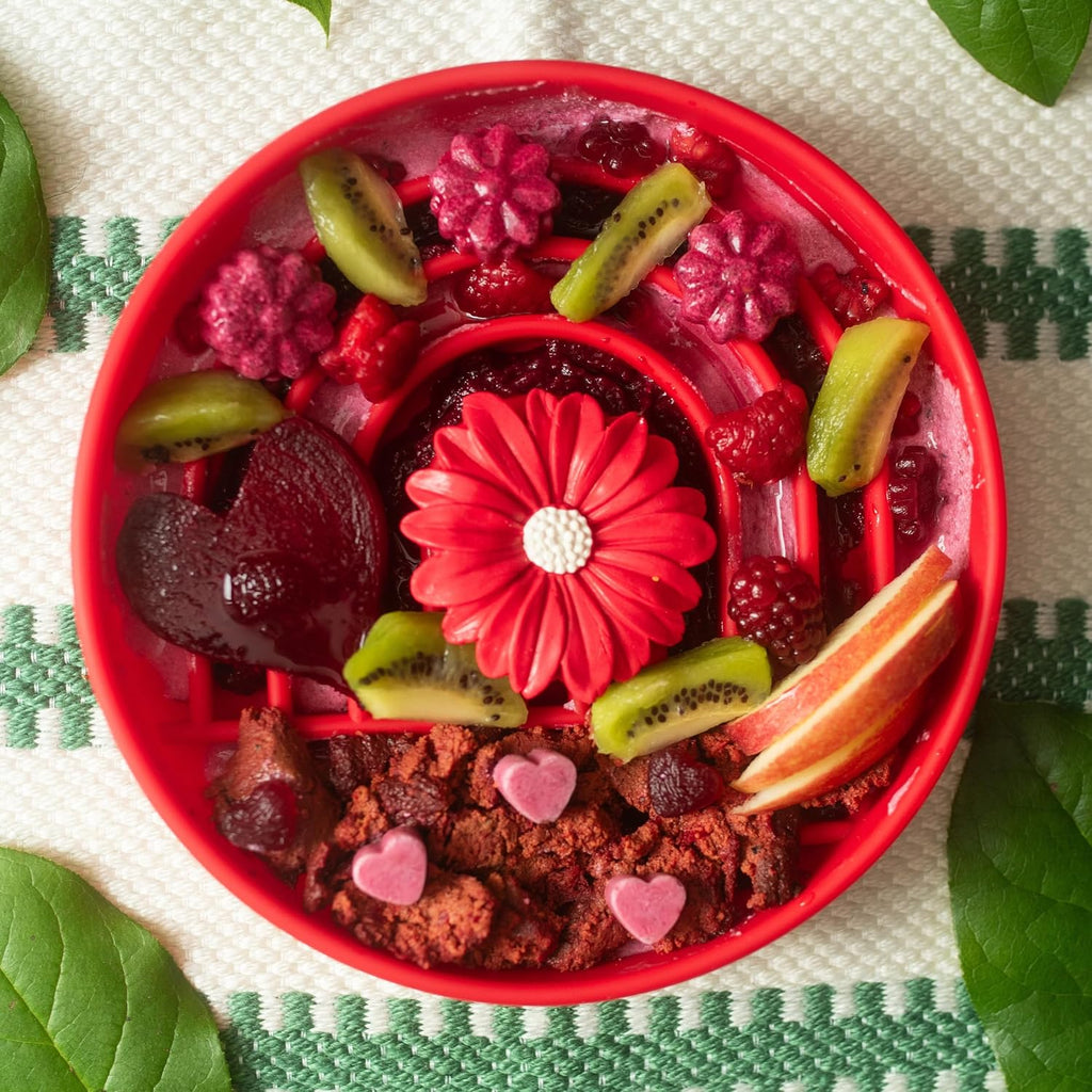 Slow Feeder Dog Bowl - Silicone Dog Bowl, Medium, 7.5" x 1.5" - Cherry