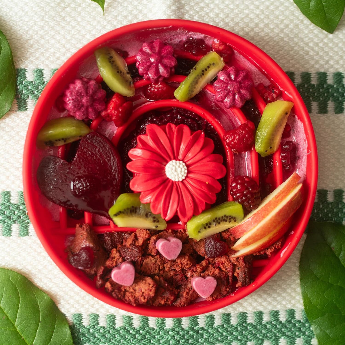 Slow Feeder Dog Bowl - Silicone Dog Bowl, Medium, 7.5" x 1.5" - Cherry