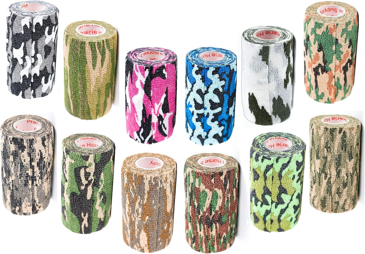 3 Inch Self Adhesive Bandage Wrap - Self-Sticking Vet Wrap - Camo, 12 Pack