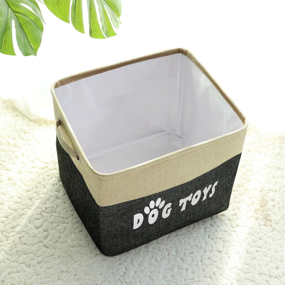 PET ARTIST Dog Toy Basket, Large Collapsible, Black, L:15"x13"x12"